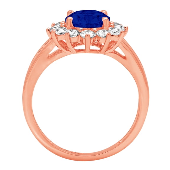 2.72 ct Oval Cut Simulated Blue Sapphire Halo Engagement Ring for Women in 18K Rose Gold