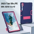 thumbnail image 5 of ELEHOLD Rugged Hybrid Case for Samsung Galaxy Tab S9 Plus 12.4 Inch, Tri-Layers Hard PC Soft Silicone Hidden Kickstand Anti-Scratch Shockproof Heavy Duty Case for Samsung Tab S9+ 2023,Navy+Rose, 5 of 7