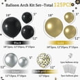 thumbnail image 3 of Kit de arco de globos negros y dorados, 125 piezas de globos negros plateados y dorados metálicos, guirnalda de globos negros y dorados de 5/12/18 pulgadas para fiesta de cumpleaños, boda, 3 of 5