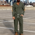 thumbnail image 4 of Mens 2 Piece Corduroy Outfits Colorblock Patchwork Long Sleeve Pullover & Wide Leg Cargo Pant Sets Multi Pocket (XL, Army Green), 4 of 8