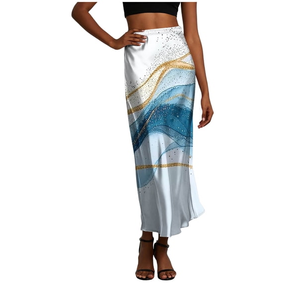 Levmjia Womens Midi Skirt Printed High Waist Elastic Waist Slim Fit Casual Skirt Soft Breathable Stylish For Daily Dating Party Vacation Spring Summer Wear