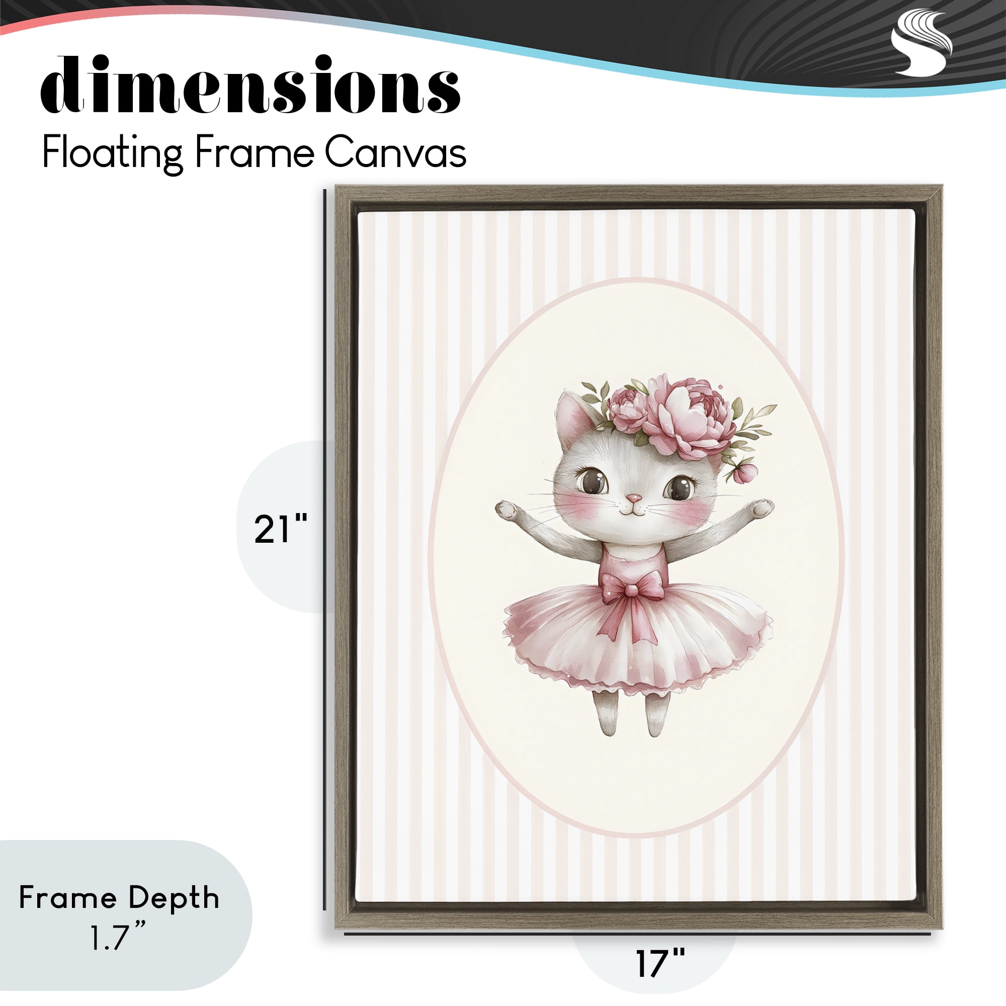 Stupell Industries Nursery Ballerina Cat Striped Brown Framed Floater Canvas Wall Art, design by LSR Design Studio