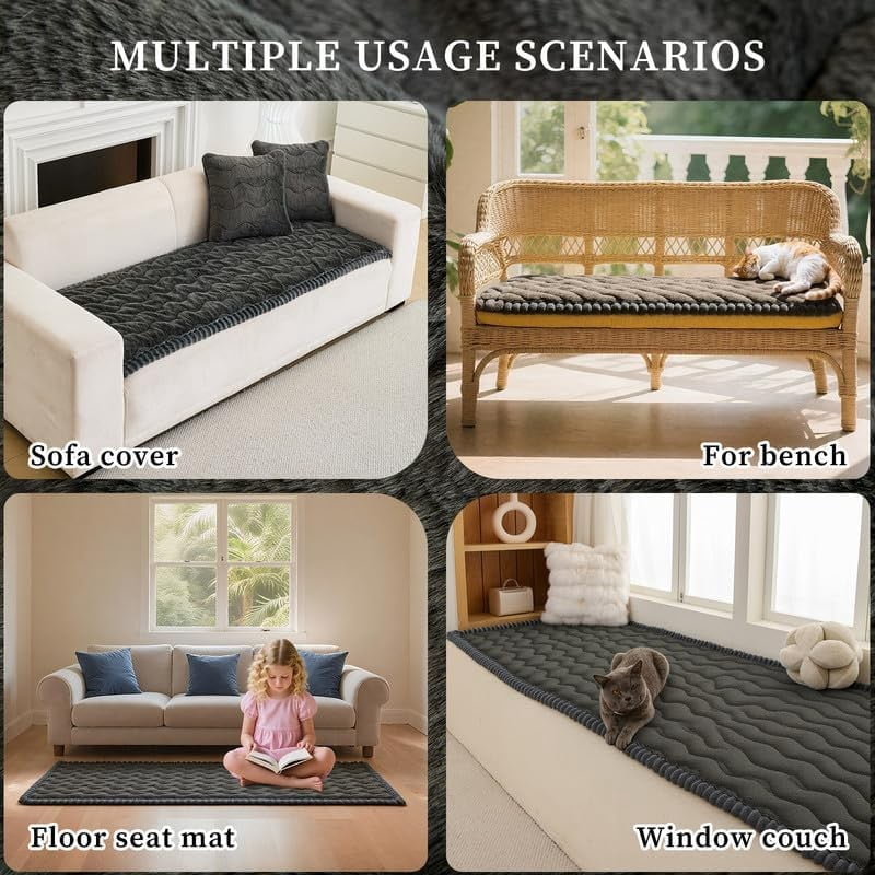 Topchances Fuzzy Couch Covers, Faux Mink Wavy Sofa Slipcover Mat for Pets,  Anti-Slip Furniture Protector Pet Bed Mat for Dogs Cats (Dark Gray, 28''x59'')