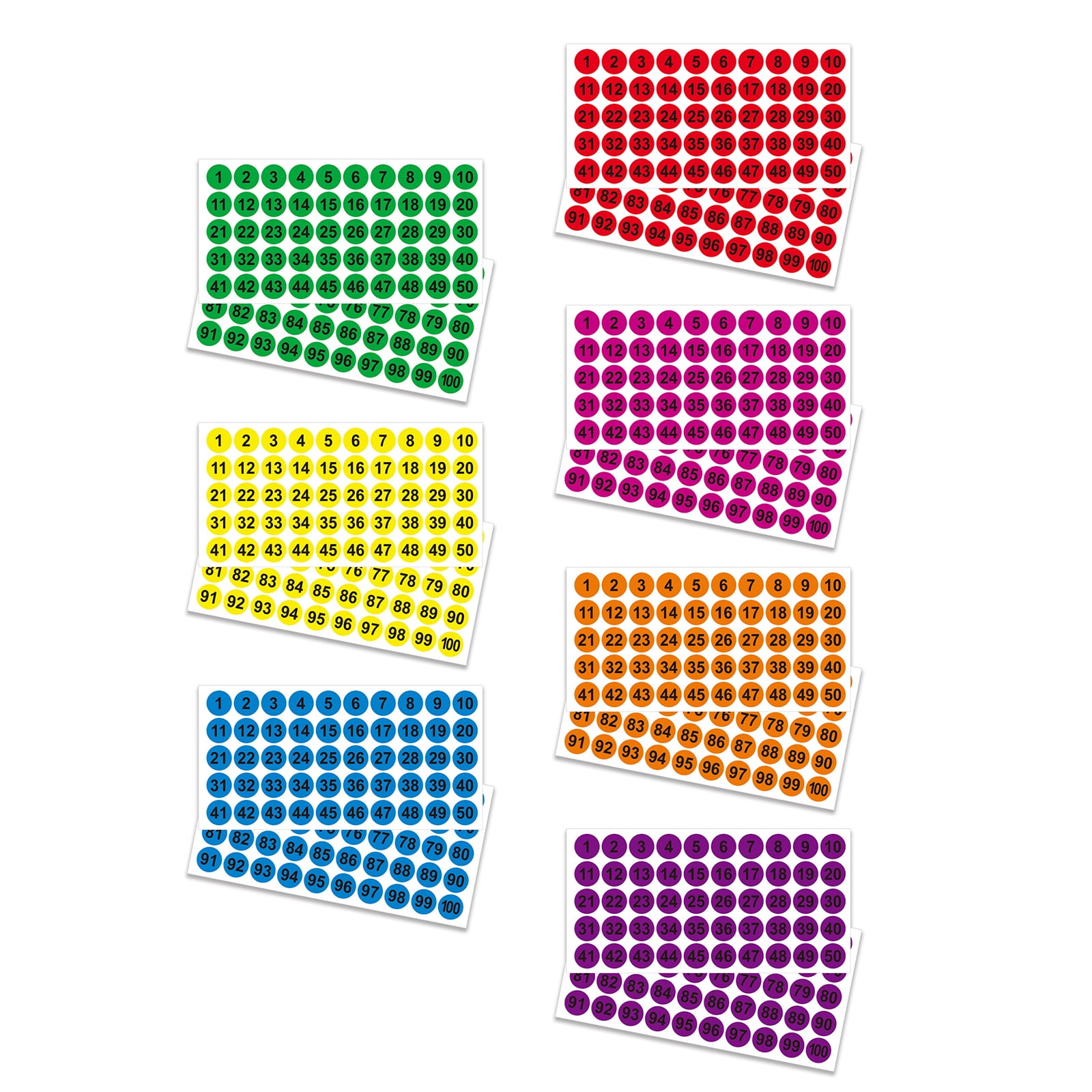 50 Sheets Colorful Round Number Sticker 1-100 Number Stickers Self-Adhesive Numbered Stickers for School Office Lockers