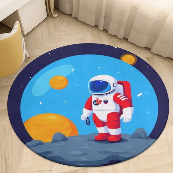 Astronaut Moon Adventure Round Area Rugs for Bedroom Living Room, 3FT Soft Indoor Circle Carpets, Carpet Home Decor Floor Mat