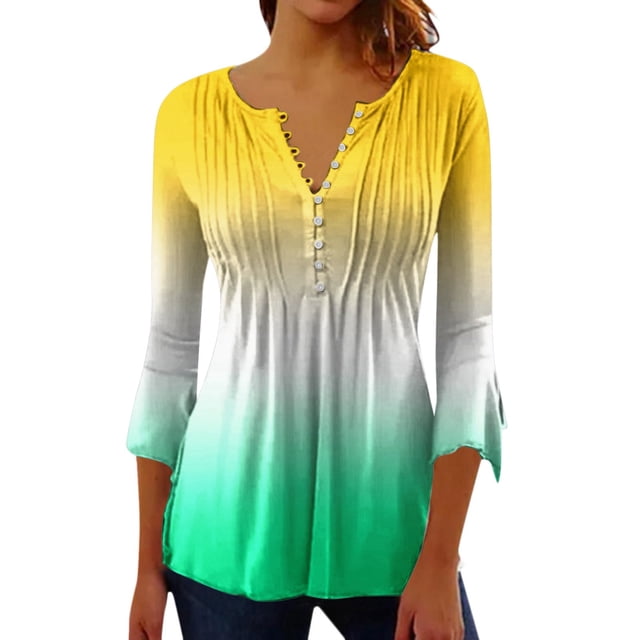 Mode Femme Dégradé - Boutonné Mi-Manches Ample Demi-Chemise Cardigan Chemise