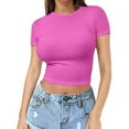 thumbnail image 1 of T-Shirt à Manches Courtes pour Femmes Liquidation Chemises Mélangeuses T-Shirt Court pour Femmes Chandail d'Été pour Filles Haut à Col Rond Fin pour Femmes Mode Manches Courtes, 1 of 7