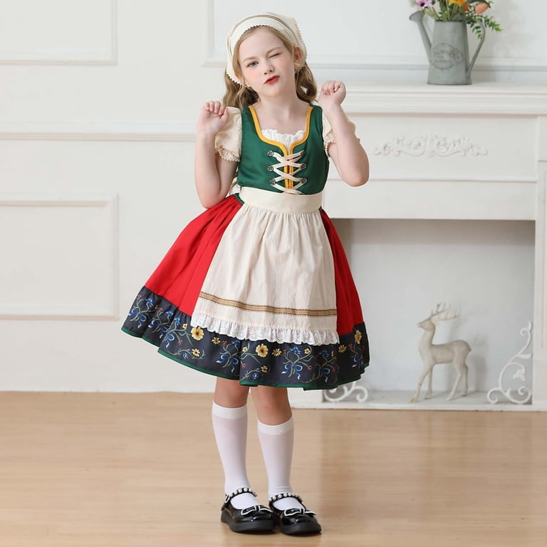Suilloe Toddler Girls Dresses Bavarian Flare Sleeve Multicolor Traditional  European Farmhouse Dress German Munich Beer Festival Dirndl Dresses9 -10  Years - Walmart.com