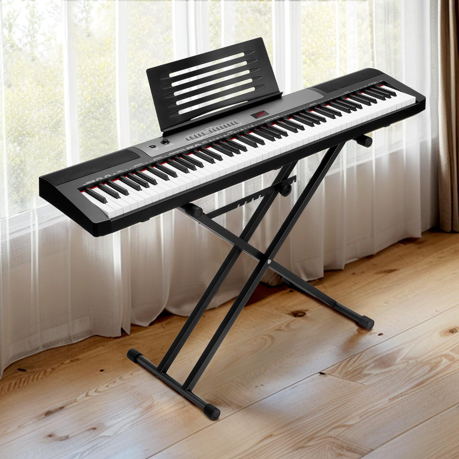 Double X Keyboard Stand - Adjustable Height 20.47-36.6 Inches  Width 15.75-34.5 With Locking Straps 132 Lbs Load Capacity Compatible Keyboards From 61 To 88 Keys