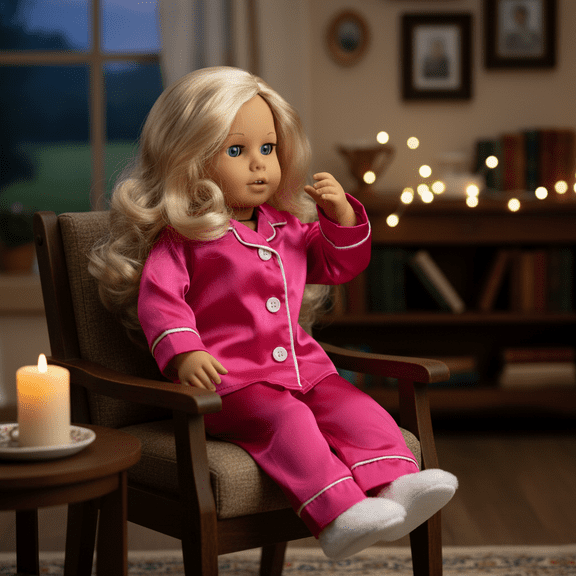 Sophia's Hot Pink Satin Pajamas and White Fuzzy Slippers Set for 18" Dolls