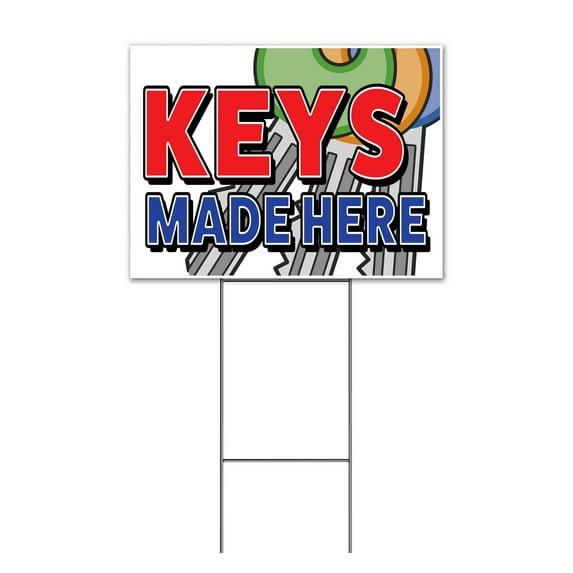 Keys Made Here (18" x 24") Yard Sign, Includes Metal Step Stake