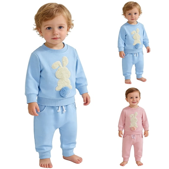 RTKFRFLM Toddler Easter 2-Piece Set 3M-3Y, Kids Bunny Shape Long Sleeve Sweatshirt and Sweatpants Outfit, Fashionable Holiday Winter Spring Clothing, Soft Cotton Festive Sports Wear, 2PC