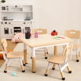 thumbnail image 2 of Adjustable Kids Table and 4 Chairs Set - Non-Slip, Graffiti-Resistant, Multi-Activity Desk for Study, Arts & Play, Ages 2-10, Home/Daycare/Study Room, Wood Color, 2 of 7