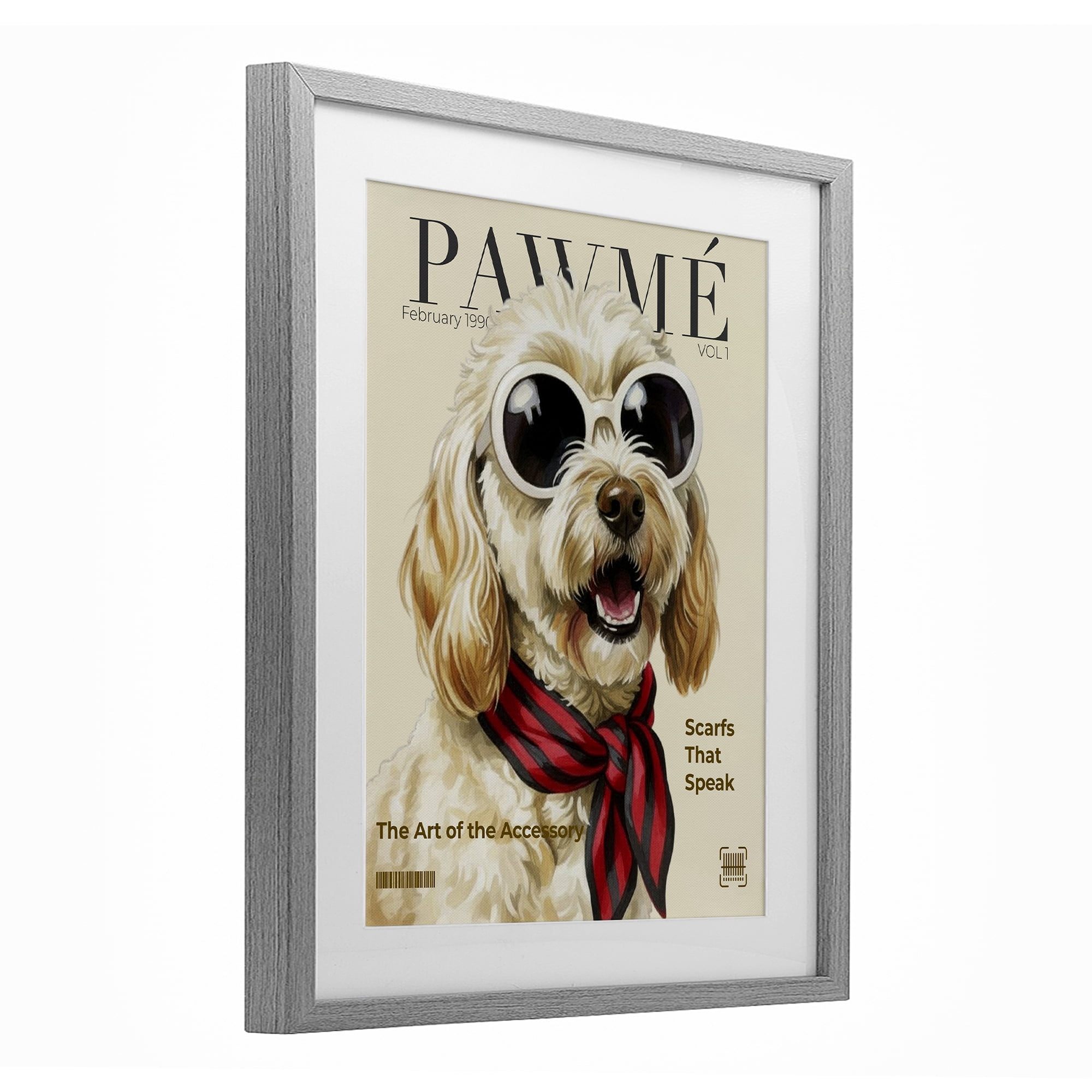 Stupell Industries Pawme Dog Fashion Magazine Gray Framed Print Under Glass, design by A Barefoot Stylist