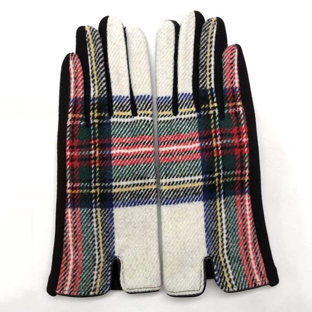 Guantes cálidos de moda a cuadros simétricos de lana escocesa para otoño e invierno, guantes de montar para mujer a prueba de frío