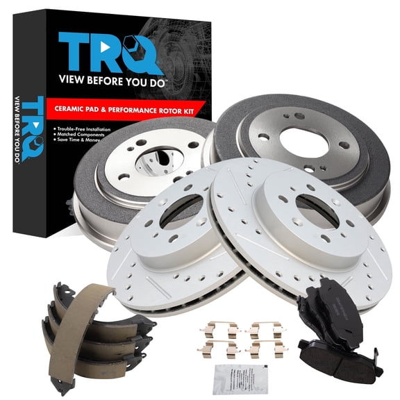 TRQ Front & Rear Brake Pad & Rotor,Shoe & Drum Kit Premium G-Coated Ceramic Performance Fits 1996-2000 Honda Civic