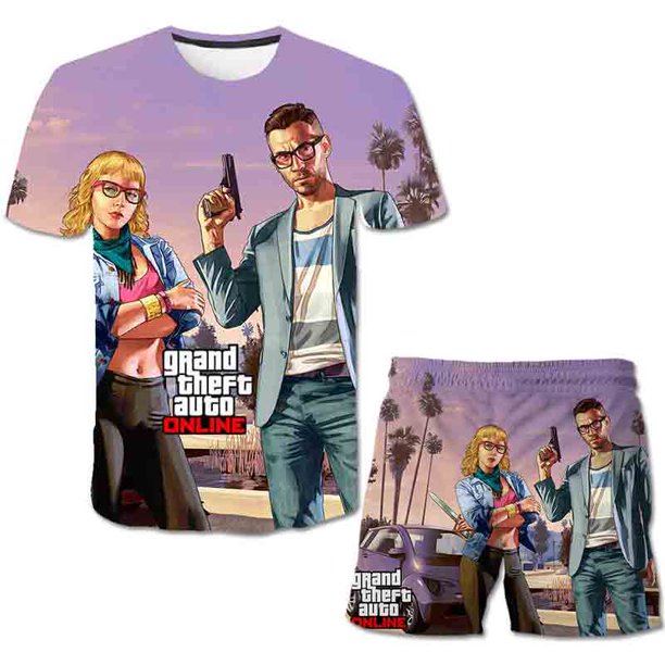 2023 Baby Grand Theft Auto ropa traje niños niñas camisetas de manga corta pantalones cortos de cintura elástica conjunto de ropa 2 uds traje Outfits3T Gao Jinjia LED