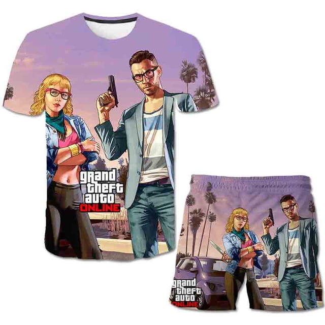2023 Baby Grand Theft Auto ropa traje niños niñas manga corta camisetas cintura elástica pantalones cortos conjunto de ropa 2 uds traje Outfits6T Gao Jinjia LED