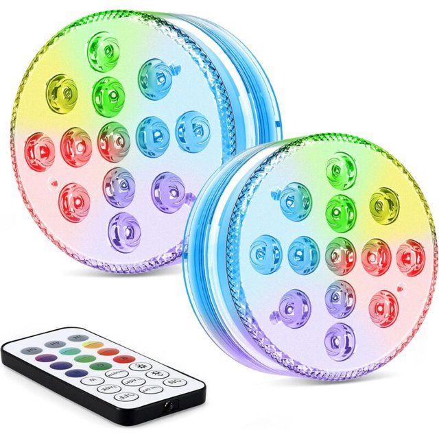Luces LED sumergibles GolWof, paquete de 2, 13 LED, lámpara LED sumergible, 16 colores RGB, luces LED sumergibles, IP68, luces LED impermeables con mando a distancia, decoración para piscinas, bodas