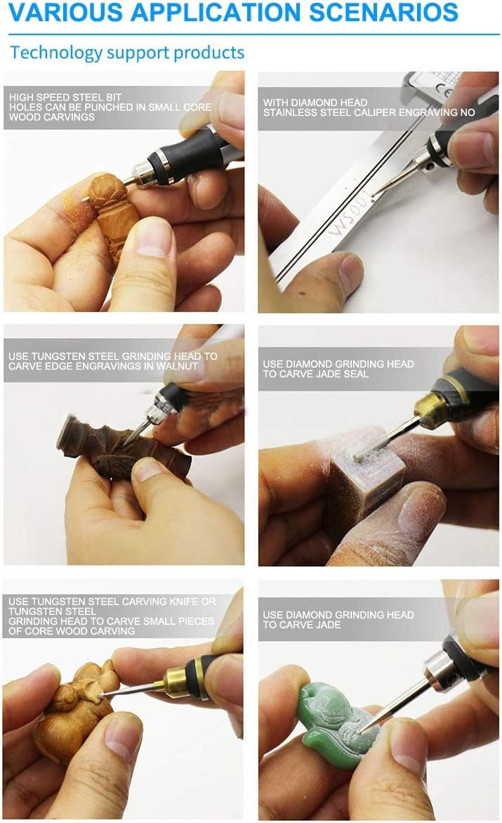 Rechargeable cordless Electric Micro Engraver Pen Mini DIY Engraving Tool Kit for Metal Glass Ceramic Plastic Wood Jewelry with 30 Bits and 16 Stencils and 1 Scriber Pen（x）
