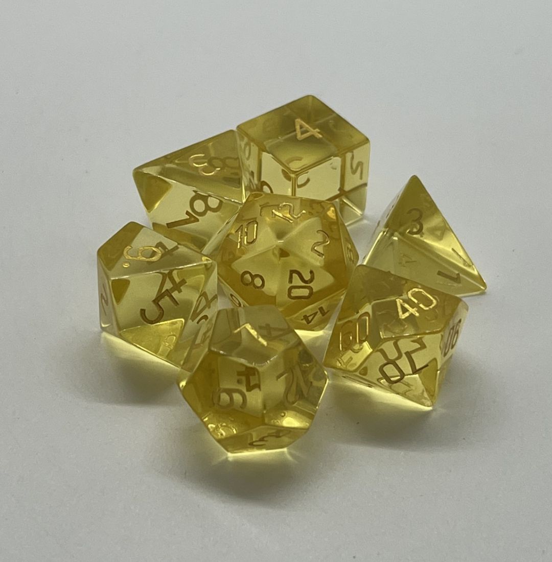 Galactic Dice Premium Dice Sets - Yellow Crystal Set of 7 Dice with Tin
