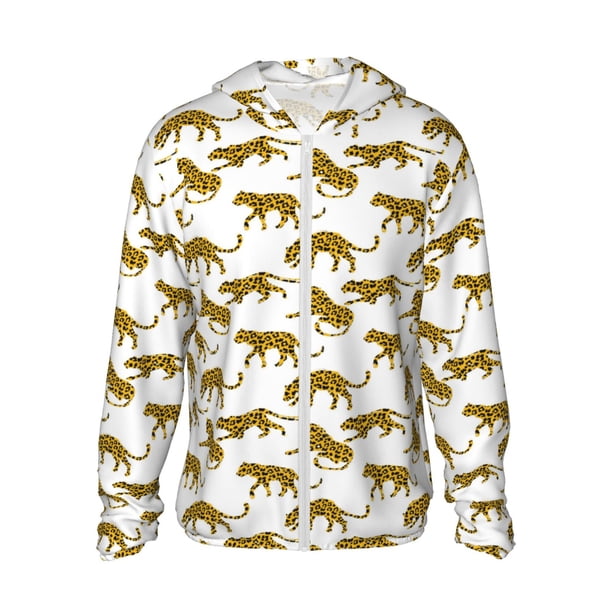 Balery Leopard Print Sudadera ligera de manga larga con capucha y protección solar UPF 50+ para hombre y mujer, ideal para pesca y running-Small