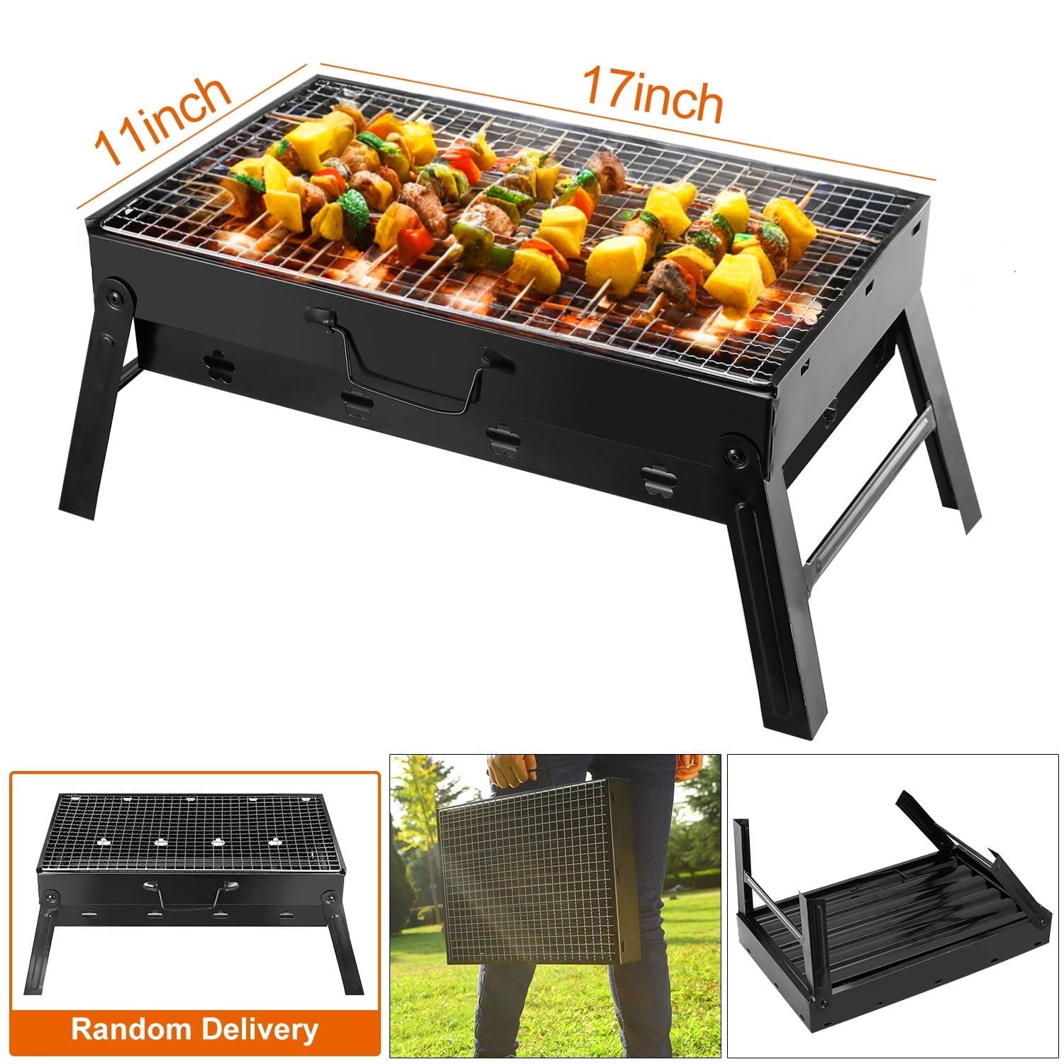 TeqHome Charcoal Folding Portable Barbecue Charcoal Grill Outdoor Stainless Steel Small BBQ Tool