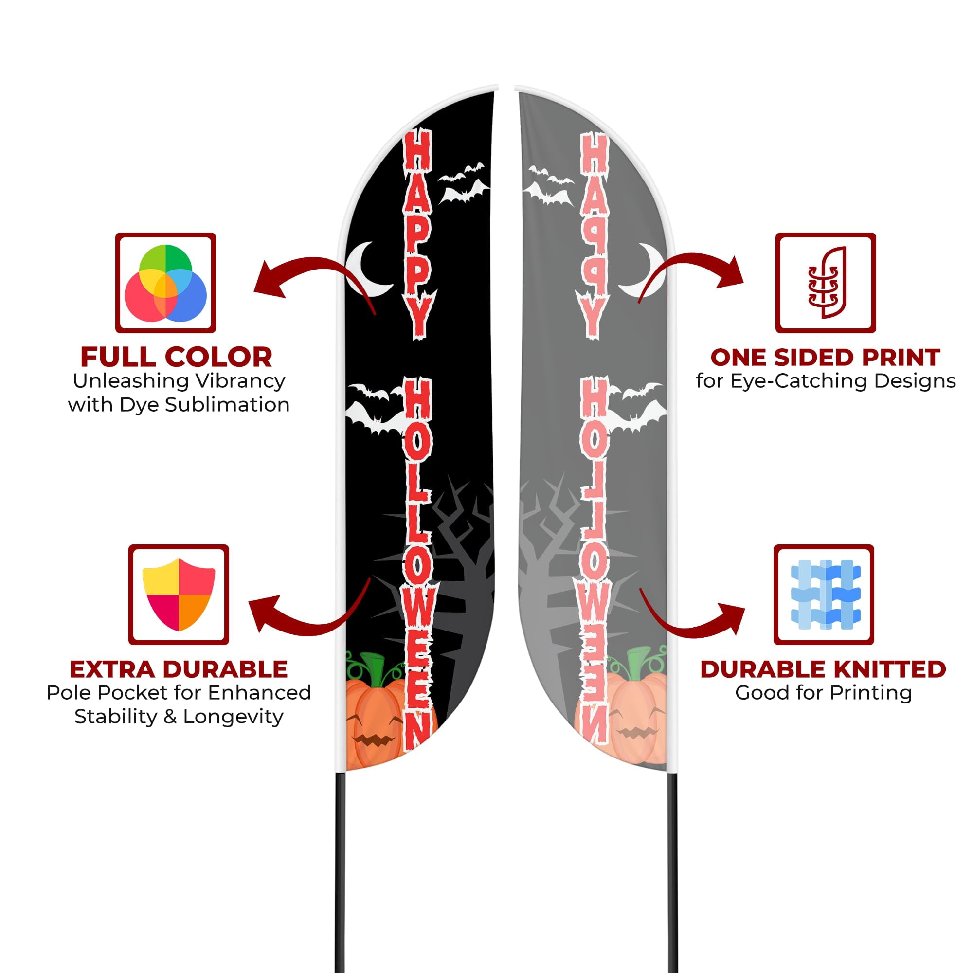 Happy halloween Sign feather flag Pole Kit for Outdoor by Mavis Printing | 15 FEET Long Polyester Outdoor Banner Flag Easy Hang|HD Print Swooper Flag Pole Mount to Celebrate Happy halloween