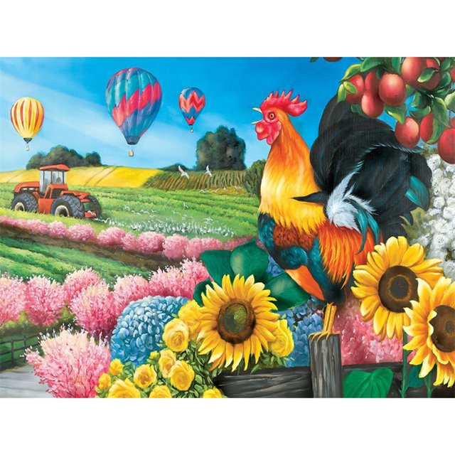 Pintura de diamante (DE1676) Kit de imagen de globo de aire caliente de gallo de mosaico redondo completo DIY 20X30cm FLhrweasw Nuevo