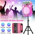 thumbnail image 3 of Portable Bluetooth Speaker 8" Woofer w/ Tripod Stand Microphone Remote Control Pink LED, Clear Shell, 3 of 10