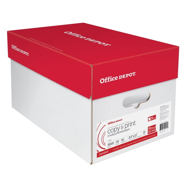 Papel para impresora y copiado Office Depot perforado de 3 orificios, 5,000 hojas