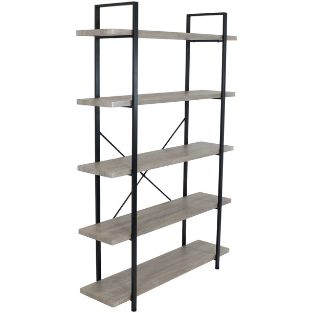 Sunnydaze 5 Shelf Industrial Style Freestanding Etagere Bookshelf with