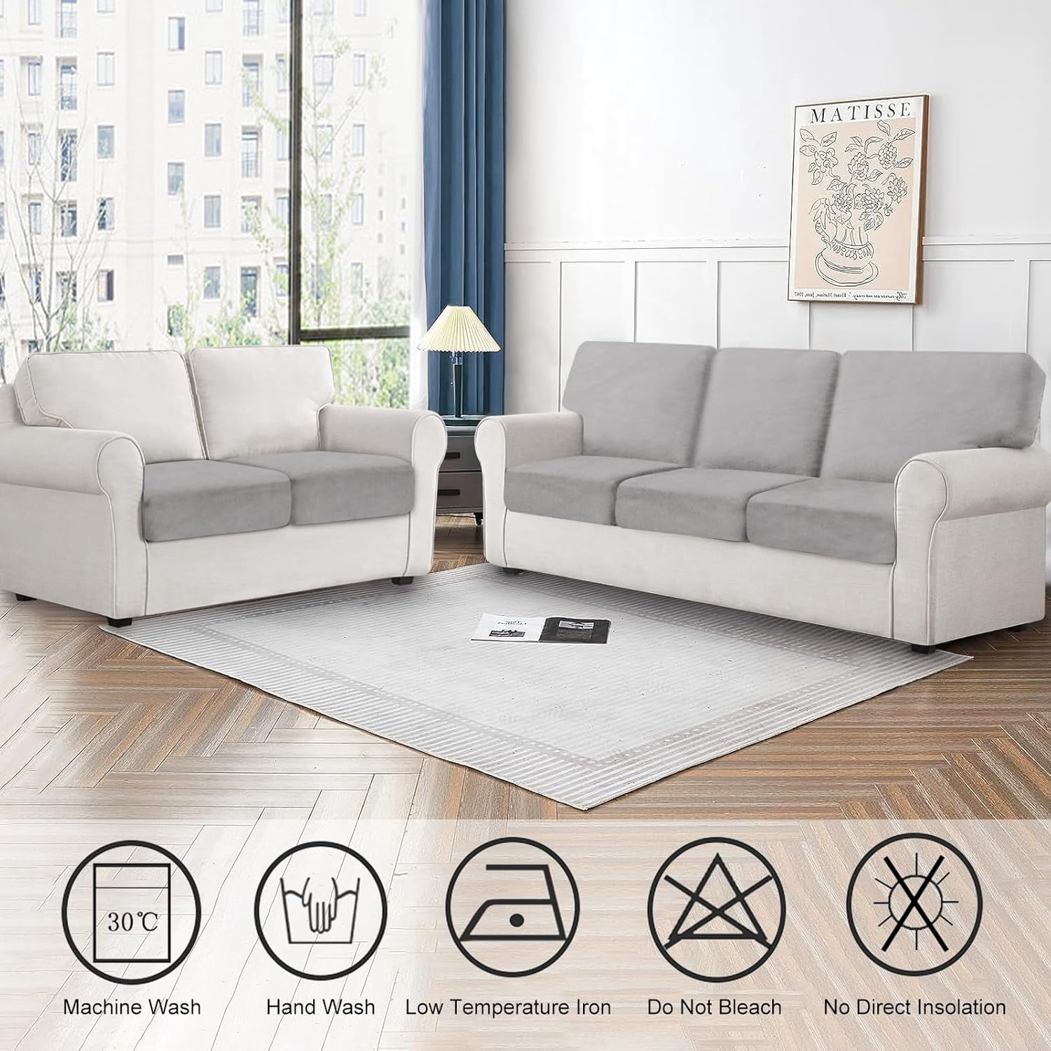 Couch Covers, 3 Pieces Couch Cushion Cover Velvet, Seat Cushion Cover, Stretch Sofa Covers, Separate Sectional Sofa Slipcovers, Furniture Protector(3-Seater or Backrest, Light Grey)