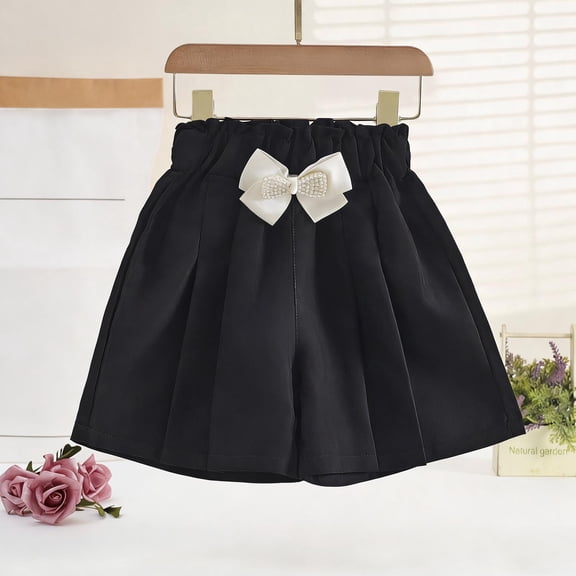 Amidoa Wide Leg Girl Shorts Elastic Waist Solid Color Casual Summer Shorts,Black,8-9Years