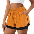 thumbnail image 2 of Ixbnca 2 in 1 Womens Athletic Shorts with Pockets Elastic High Waist Drawstring Workout Running Shorts, 2 of 7