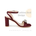 thumbnail image 3 of BLISSFUL STEP Rhinestones Slingback Block High Heel Sandal for Women Burgundy (Size 9), 3 of 5