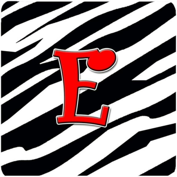 Monogram - Zebra Red Foam Coasters, Initial Letter E - Set 4, 3.5 x 3.5 In.