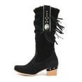 thumbnail image 5 of Leozcaa Womens Fringe Western Boots Fashion Hidden Heel Mid Calf Boots Round Toe Tassel Moccasin Boots, 5 of 8