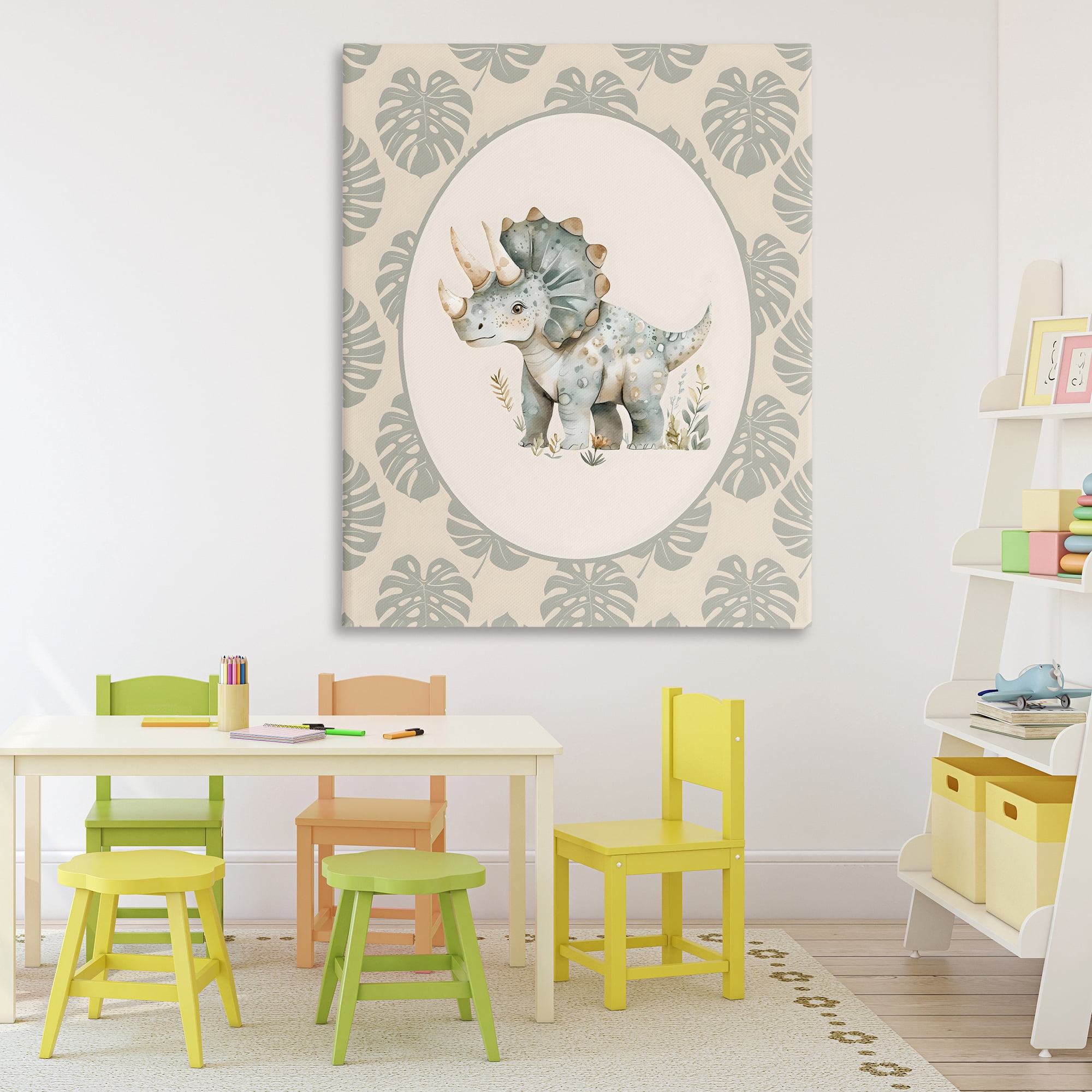 Stupell Industries Watercolor Dinosaur Tropical Border Canvas Wall Art, design by LSR Design Studio