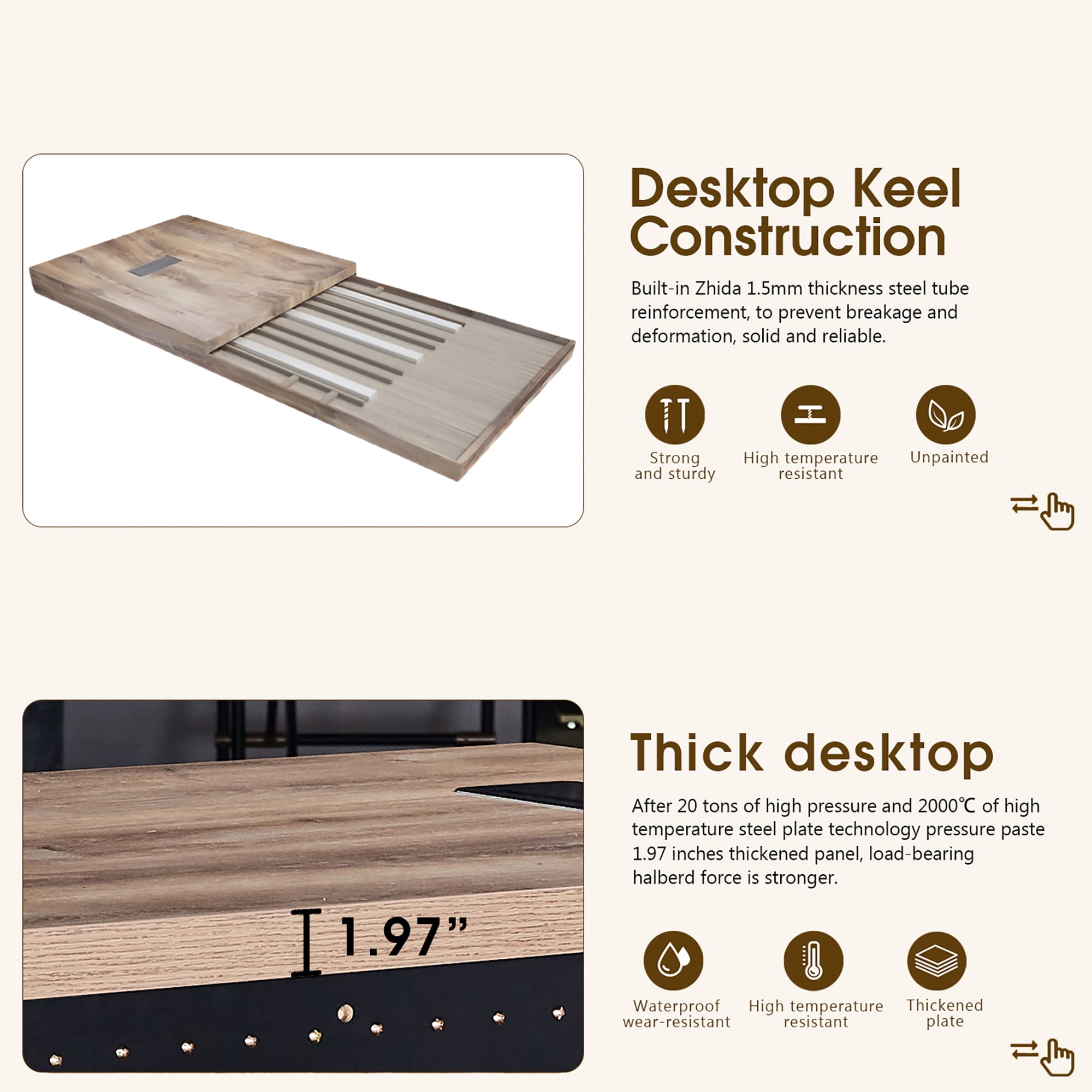 70.87" Executive Office Desk with Stainless Steel Sturdy Frame