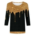 thumbnail image 2 of Womens Tops Sparkly Graphic Three Quarter Sleeve Fashion Glitter Design School Tops for Teachers,Gold,L, 2 of 4