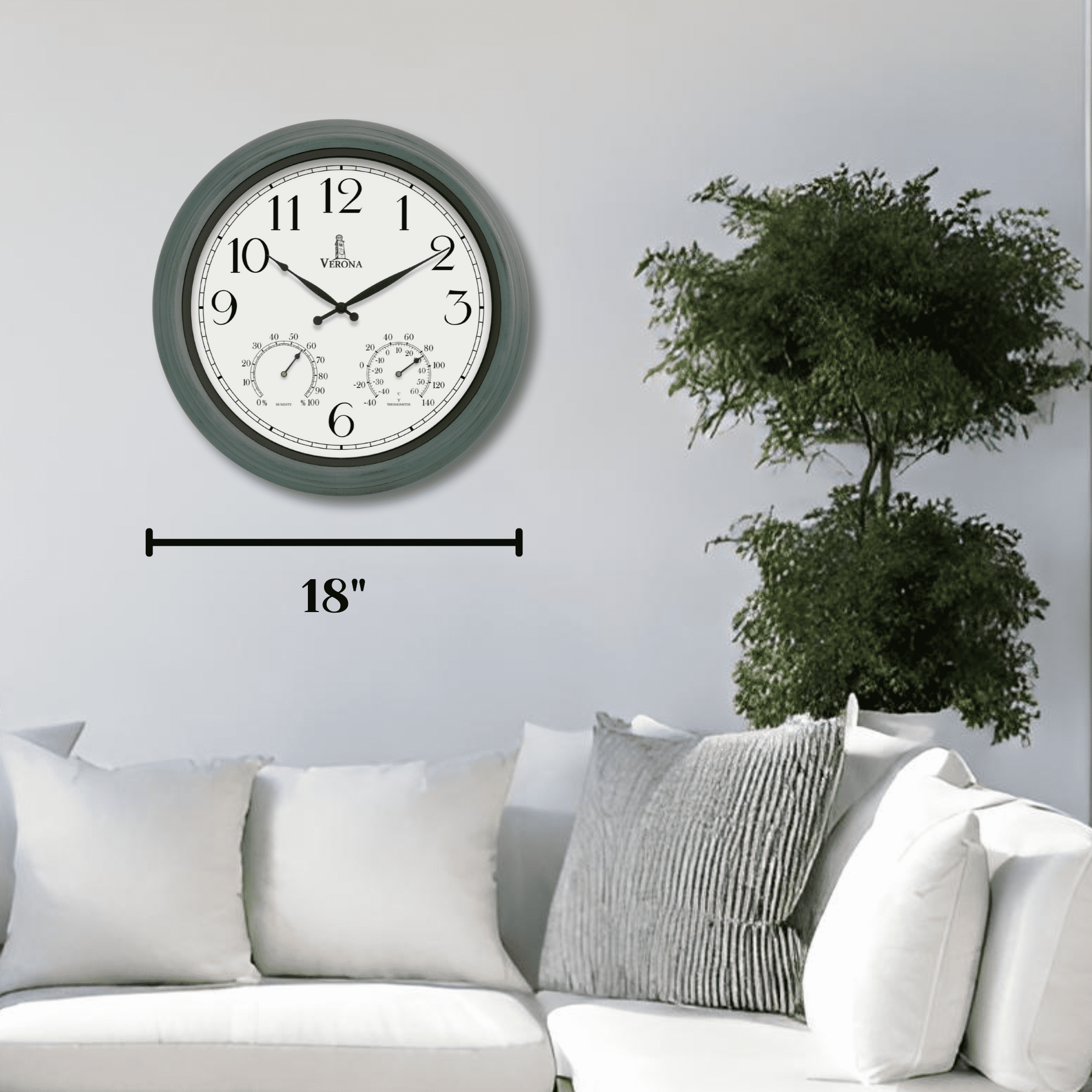 18 inch Outdoor Clocks for Patio Large Waterproof with Thermometer - Teal Blue Outdoor Clock with Temperature and Humidity for Wall - Weatherproof, Accurate & Easy to Read for Pool, Patio & Garden