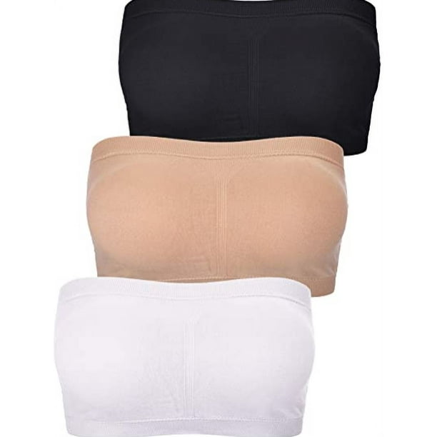 3 Pieces Women Bandeau Bra Padded Strapless Brarette Soft Bra Seamless  Bandeau Tube Top Bra, Assorted Sizes (Black, White and Nude Color, Medium)  