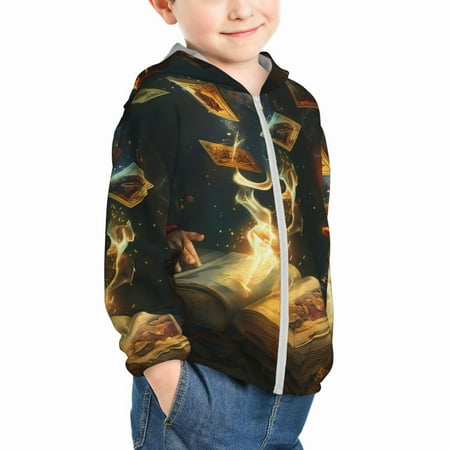 

Uemuo Magical Tarot Reading Pattern Rash Guard for Boys Girls Long Sleeve Swim Shirts UPF 50+ UV Sun Protection Hooded Fishing Shirt with Pocket for Kid-2 Years