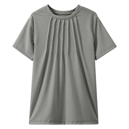 SUXIAN Tops Girls Pleated T Shirts Kids Summer Short Sleeve Fashion Shirts Tees Tops Grey 7-8 Years