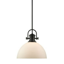 Yep by Golden Lighting Hines 1-light 14in Pendant in Matte Black and Opal Glass