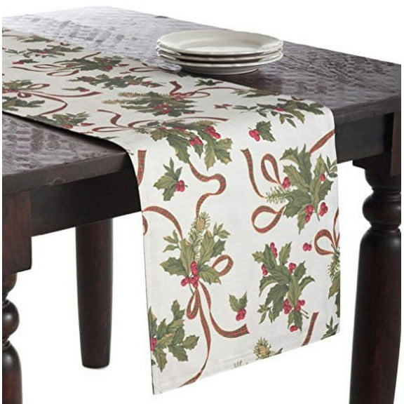 FÃªte De NoÃ«l Holly Design Festive Holiday Table Runner (16"x72")