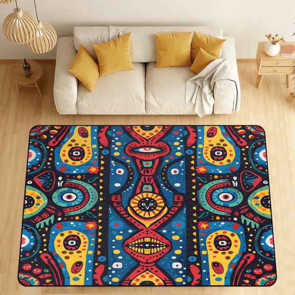 CURLYOOT Ethnic Abstract Geometric Area Rugs for Living Room Bedroom, 4' 10" x 6' 8" Washable Rug, Boho Floor Carpet with Non Slip Backing for Dining Room Indoor
