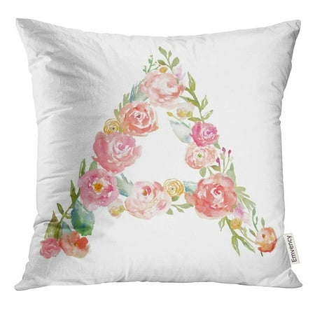 USART Colorful Alphabet Watercolor Floral Monogram Letter on White Initial Pillow Case 20x20 Inches Pillowcase