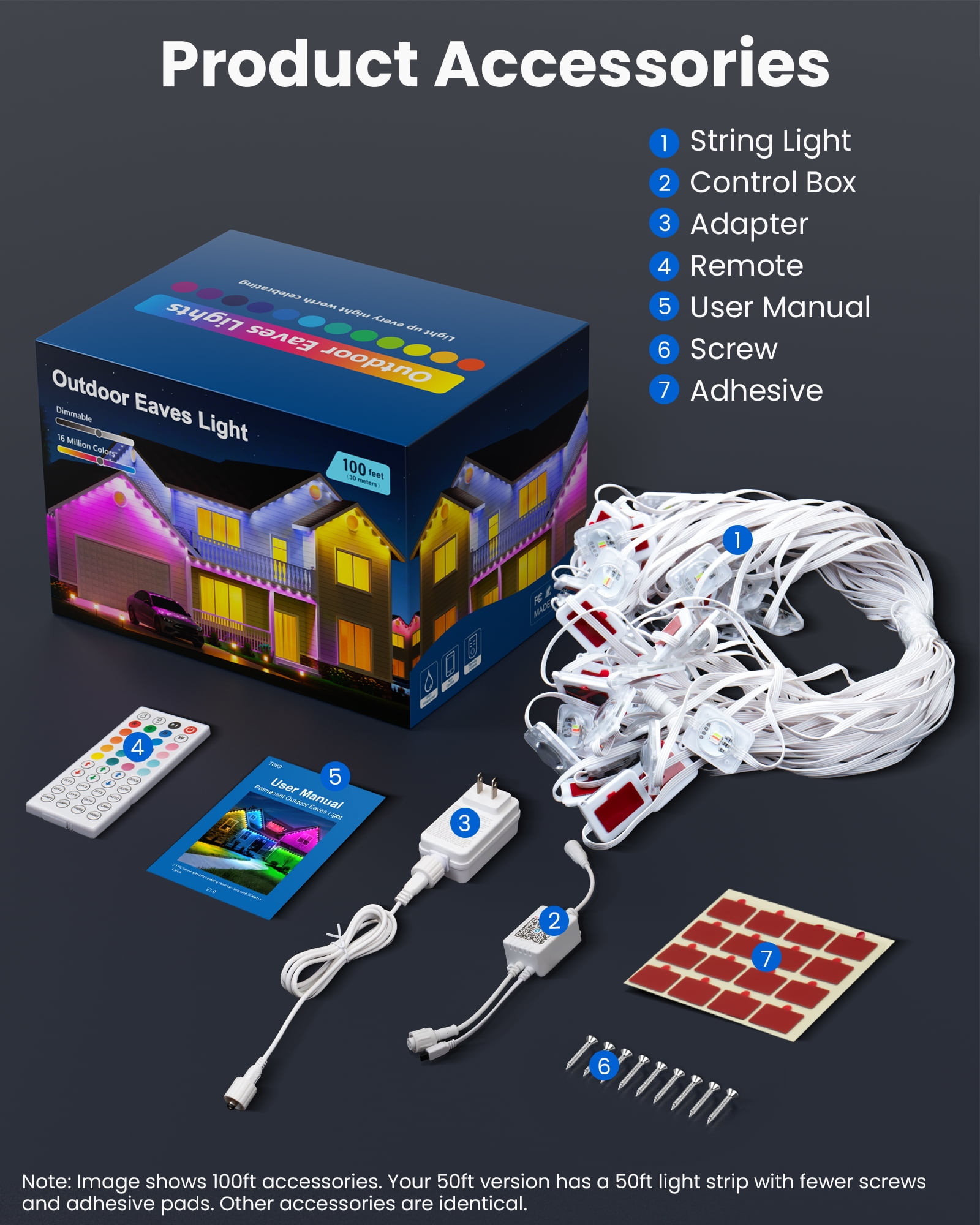 DAYBETTER 200ft Permanent Outdoor Lights, RGB Eaves String Lights with 100LED, Remote/APP Control, IP65 Waterproof, for Garden Halloween Christmas Party Decorations